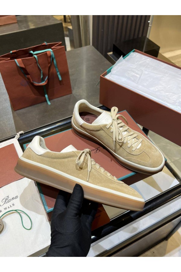 Женские замшевые кроссовки Loro Piana Premium - Beige