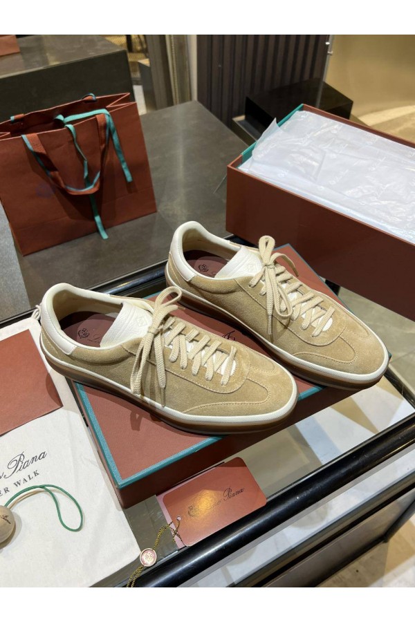 Женские замшевые кроссовки Loro Piana Premium - Beige