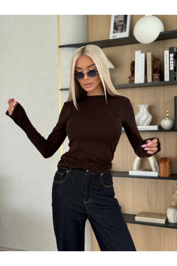 Женский базовый лонгслив Loro Piana Premium - Brown