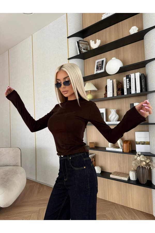 Женский базовый лонгслив Loro Piana Premium - Brown