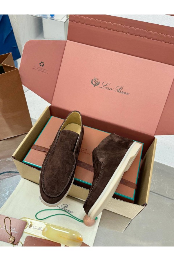 Женские замшевые лоферы Loro Piana premium - Brown
