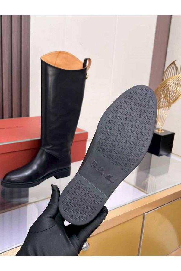 Женские кожаные сапоги Loro Piana premium - Black