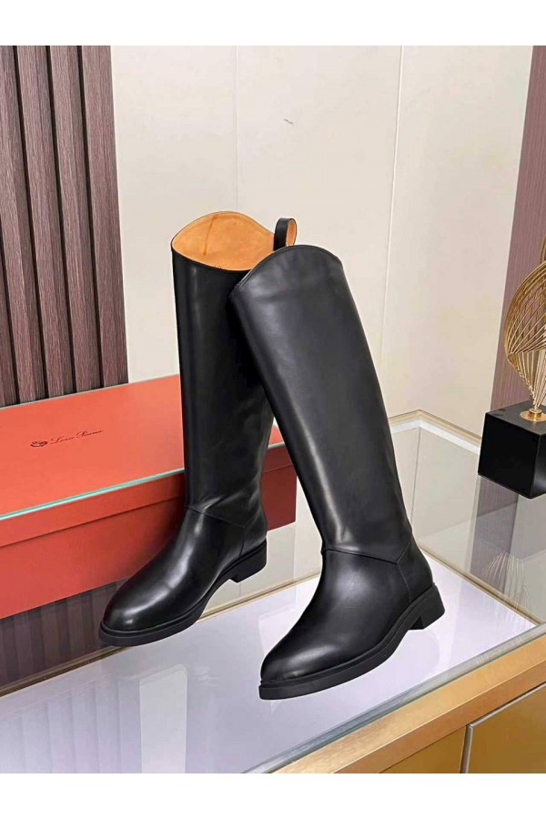 Женские кожаные сапоги Loro Piana premium - Black