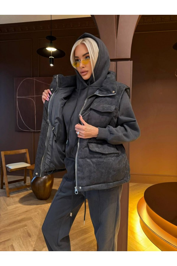 Женский костюм тройка на флисе Loro Piana premium - Grey