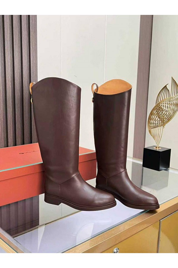 Женские кожаные сапоги Loro Piana premium - Brown