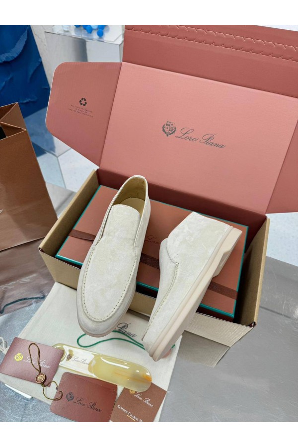 Женские замшевые лоферы Loro Piana premium - Beige