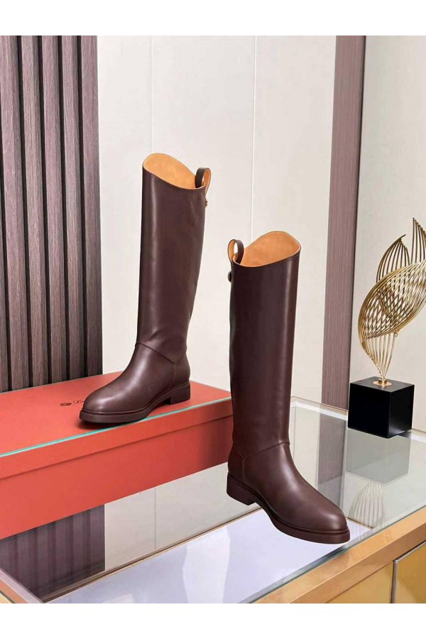 Женские кожаные сапоги Loro Piana premium - Brown