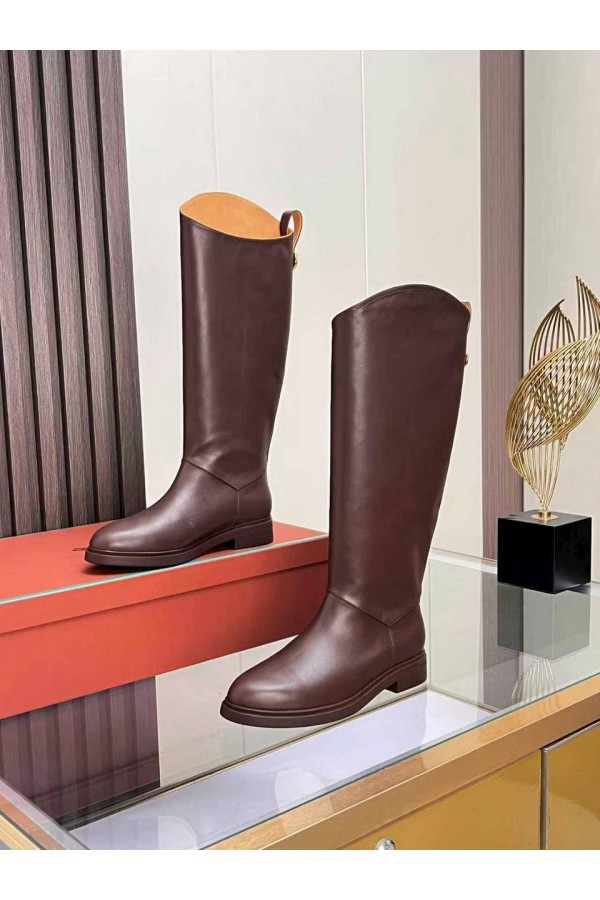 Женские кожаные сапоги Loro Piana premium - Brown