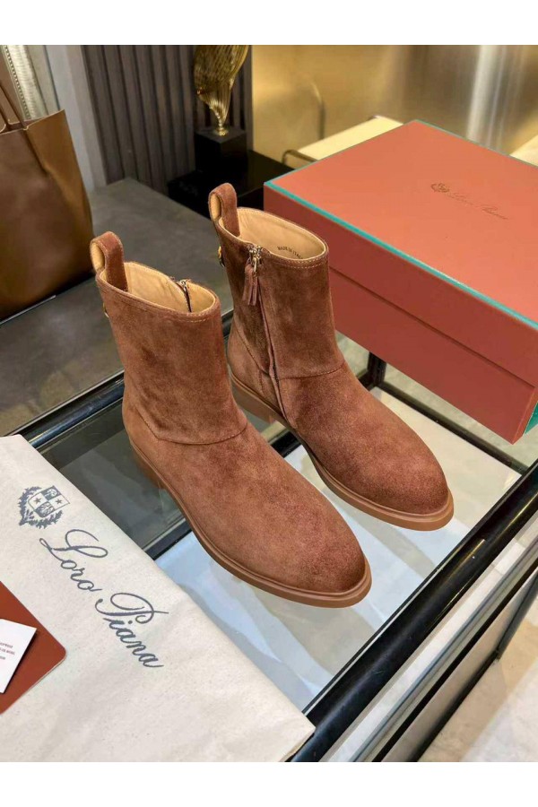 Женские замшевые сапоги Loro Piana premium - Brown
