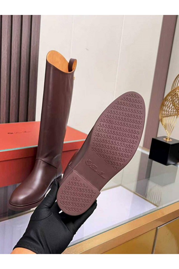 Женские кожаные сапоги Loro Piana premium - Brown