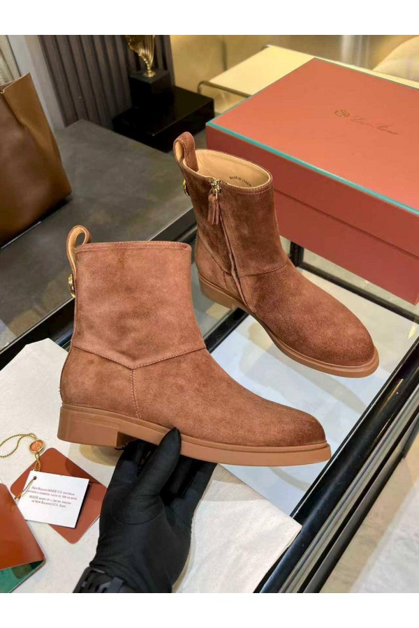 Женские замшевые сапоги Loro Piana premium - Brown