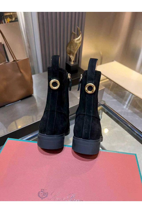 Женские замшевые сапоги Loro Piana premium - Black