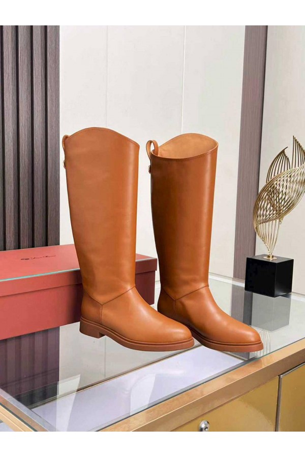 Женские кожаные сапоги Loro Piana premium - Chestnut