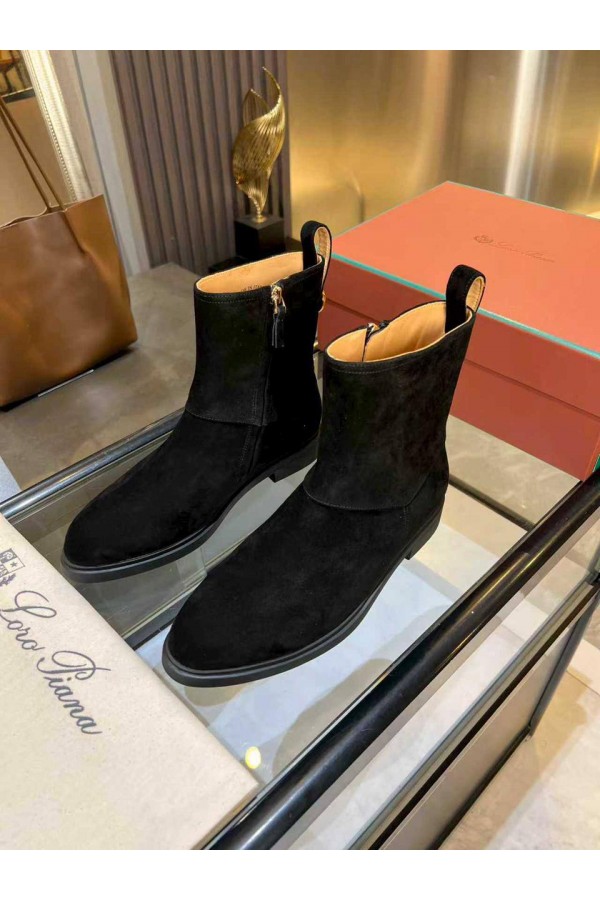 Женские замшевые сапоги Loro Piana premium - Black