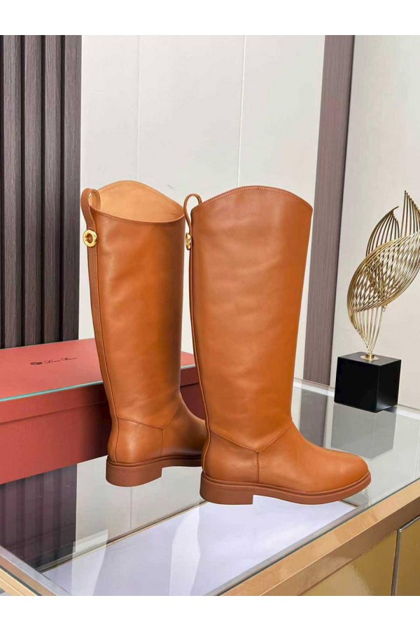Женские кожаные сапоги Loro Piana premium - Chestnut