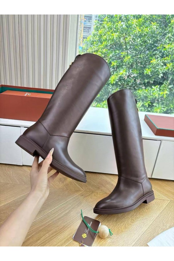 Женские кожаные сапоги Loro Piana premium - Brown
