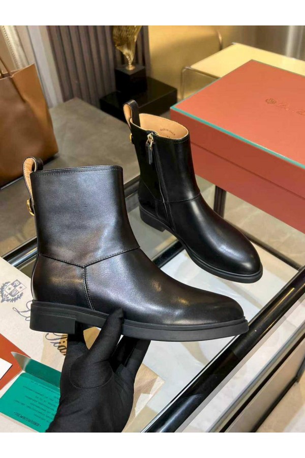 Женские кожаные сапоги Loro Piana premium - Black