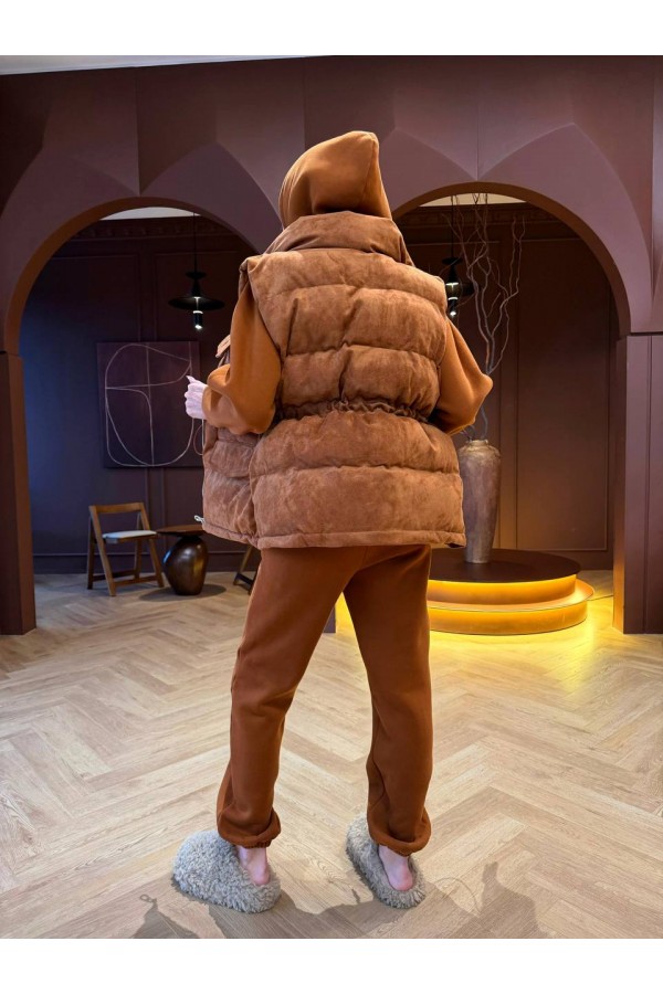 Женский костюм тройка на флисе Loro Piana premium - Chestnut