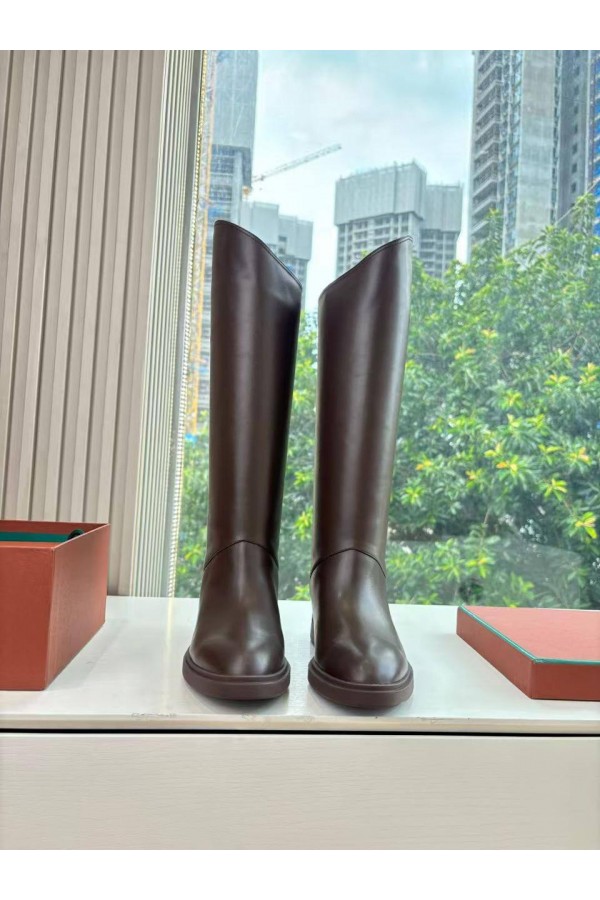 Женские кожаные сапоги Loro Piana premium - Brown