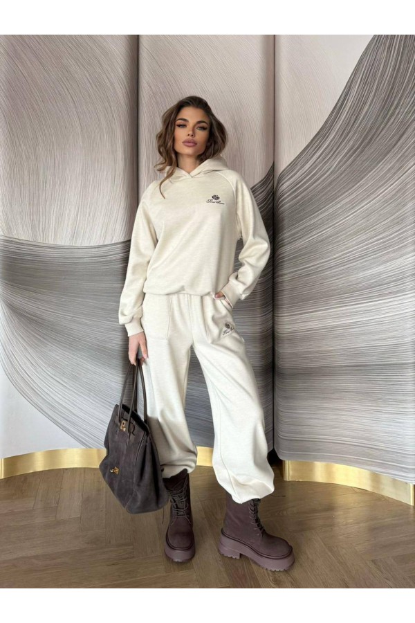 Женский костюм тройка на флисе Loro Piana premium - Beige