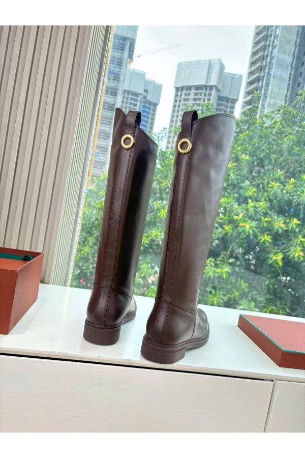 Женские кожаные сапоги Loro Piana premium - Brown
