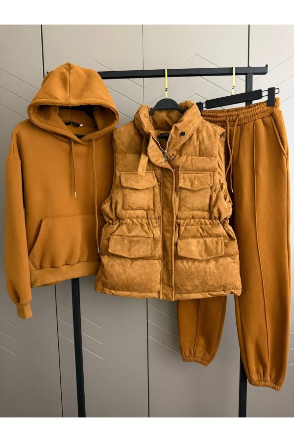 Женский костюм тройка на флисе Loro Piana premium - Chestnut