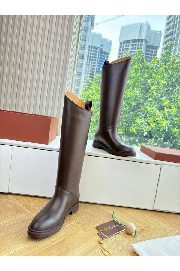 Женские кожаные сапоги Loro Piana premium - Brown