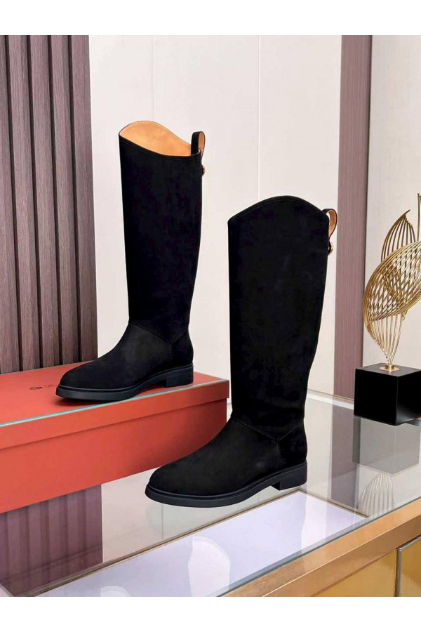 Женские замшевые сапоги Loro Piana premium - Black