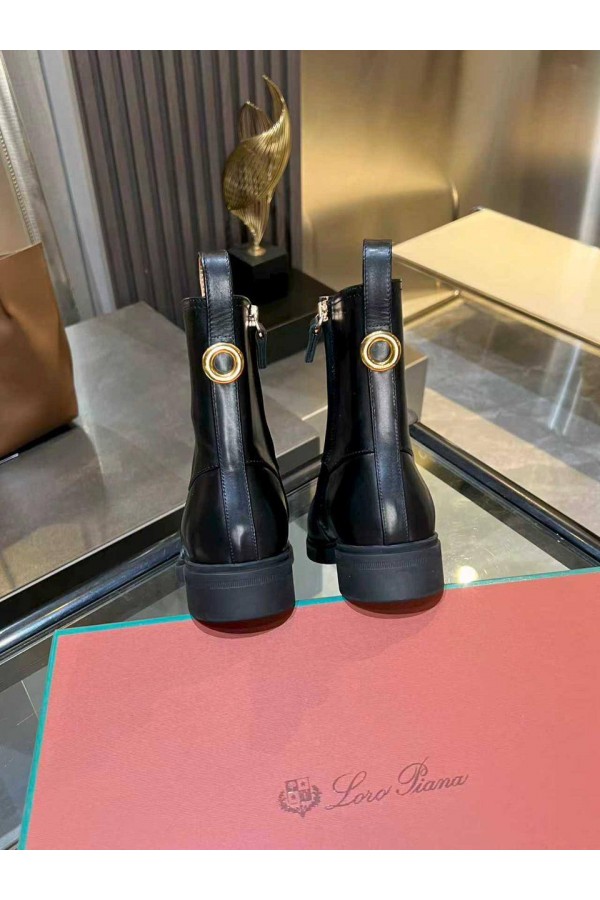 Женские кожаные сапоги Loro Piana premium - Black
