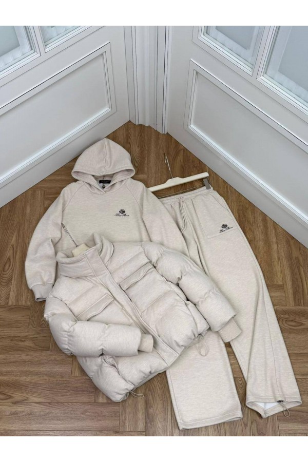 Женский костюм тройка на флисе Loro Piana premium - Beige