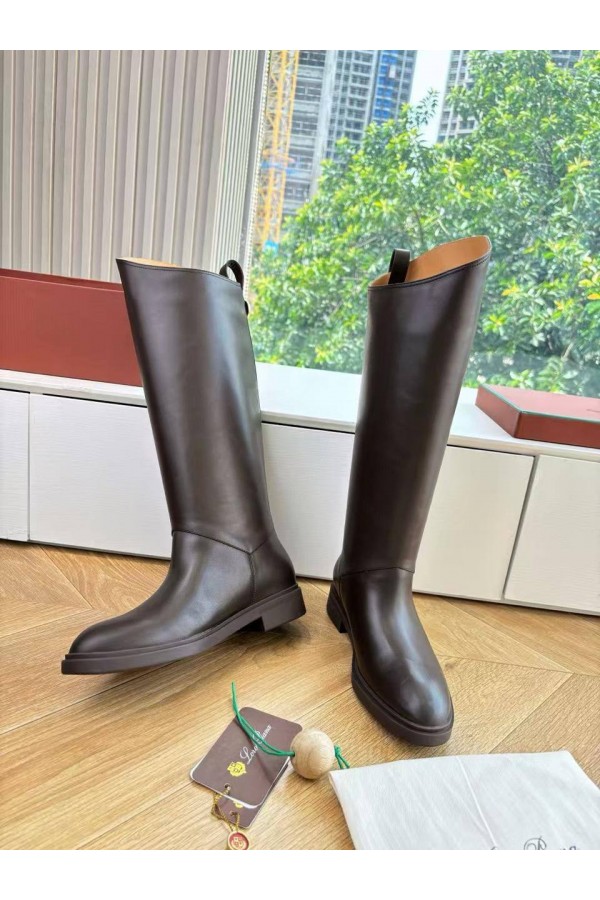Женские кожаные сапоги Loro Piana premium - Brown