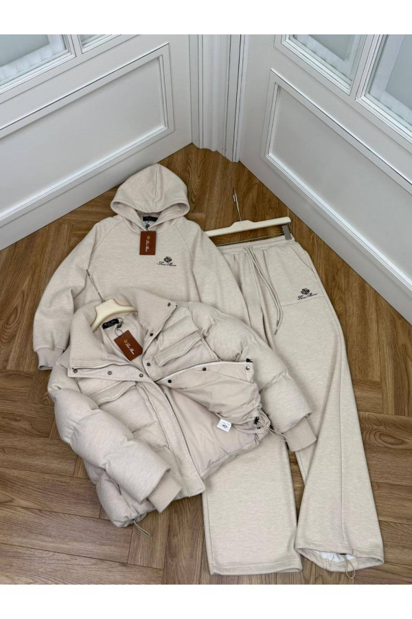 Женский костюм тройка на флисе Loro Piana premium - Beige