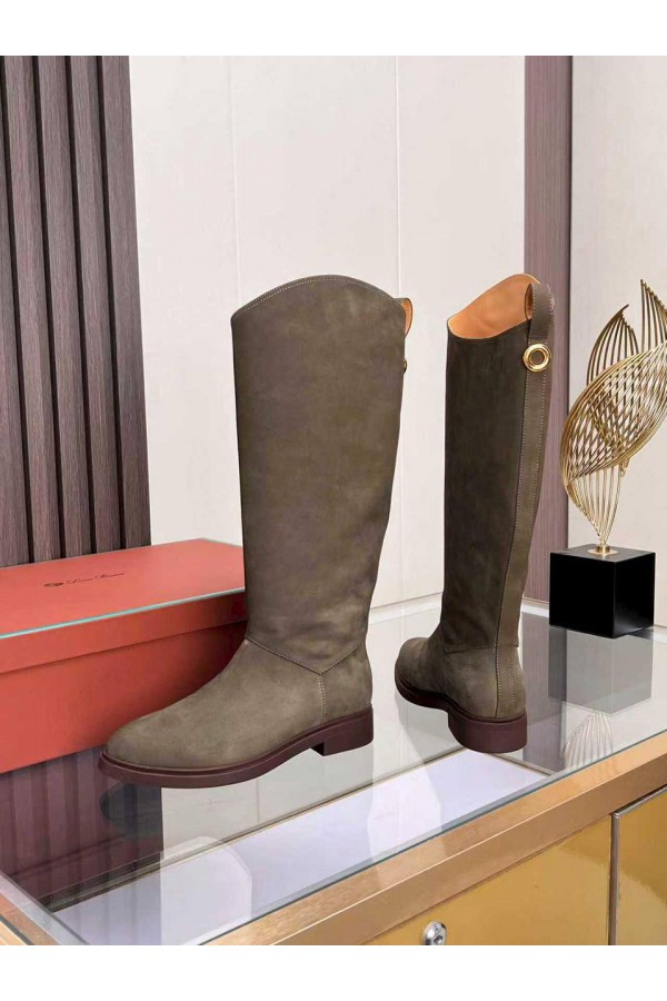 Женские замшевые сапоги Loro Piana premium - Grey