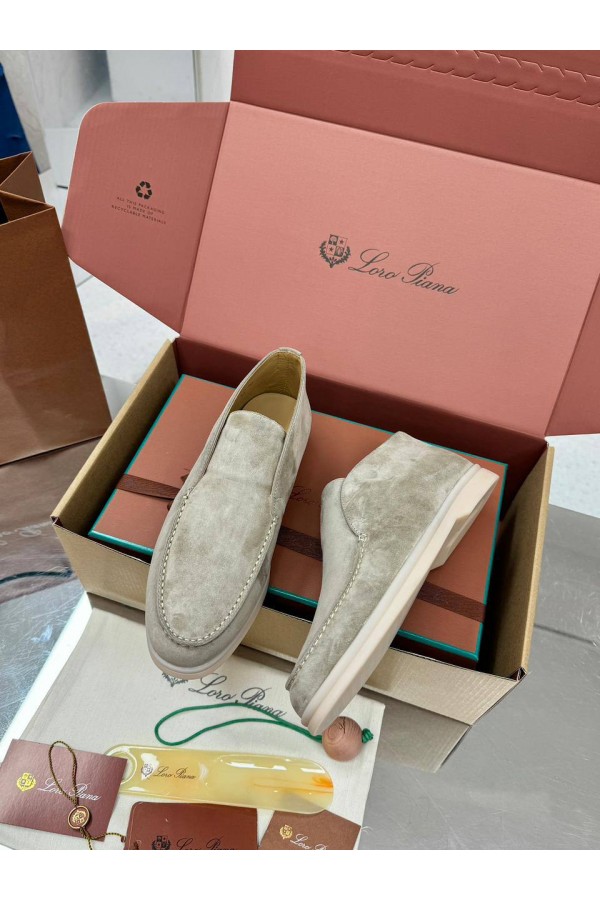Женские замшевые лоферы Loro Piana premium - Light Grey