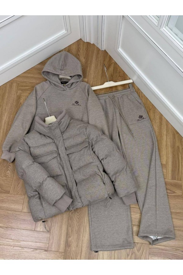 Женский костюм тройка на флисе Loro Piana premium - Beige