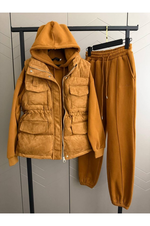 Женский костюм тройка на флисе Loro Piana premium - Chestnut