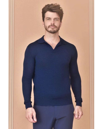 Поло с длинным рукавом Loro Piana Premium - Flower Hide Blue