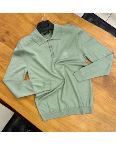 Поло с длинным рукавом Loro Piana зелёного цвета