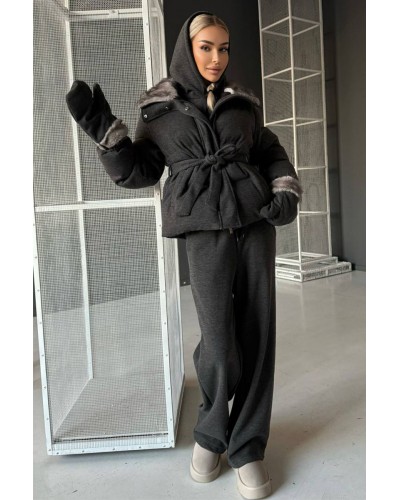 Темно-серый женский костюм тройка на флисе Loro Piana