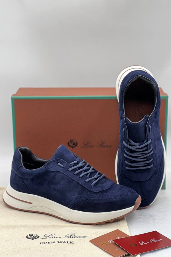 Замшевые кроссовки Loro Piana синего цвета