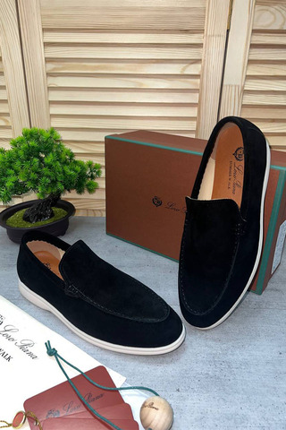 Замшевые лоферы Loro Piana Summer Walk - Black / White