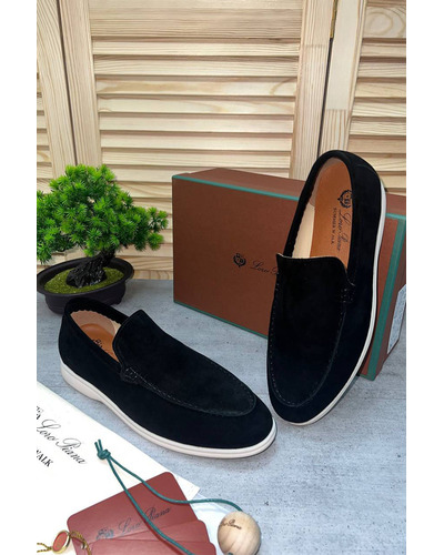 Замшевые лоферы Loro Piana Summer Walk - Black / White