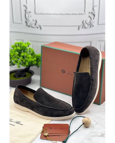 Замшевые лоферы Loro Piana Summer Walk - Dark Grey