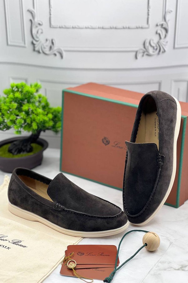 Замшевые лоферы Loro Piana Summer Walk - Dark Grey