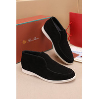 Замшевые лоферы с мехом Loro Piana Open Walk - Black