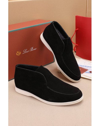 Замшевые лоферы с мехом Loro Piana Open Walk - Black