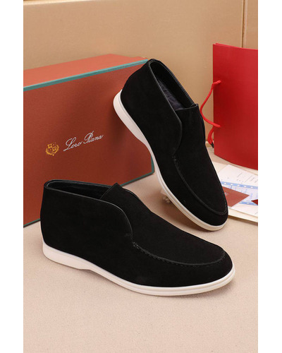 Замшевые лоферы с мехом Loro Piana Open Walk - Black