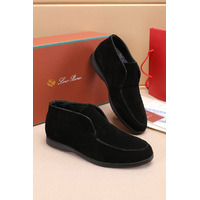 Замшевые лоферы с мехом Loro Piana Open Walk - Black