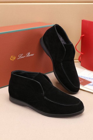 Замшевые лоферы с мехом Loro Piana Open Walk - Black