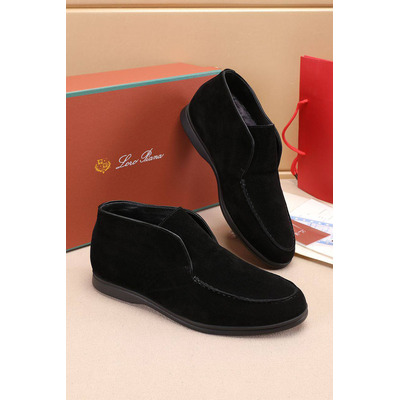 Замшевые лоферы с мехом Loro Piana Open Walk - Black